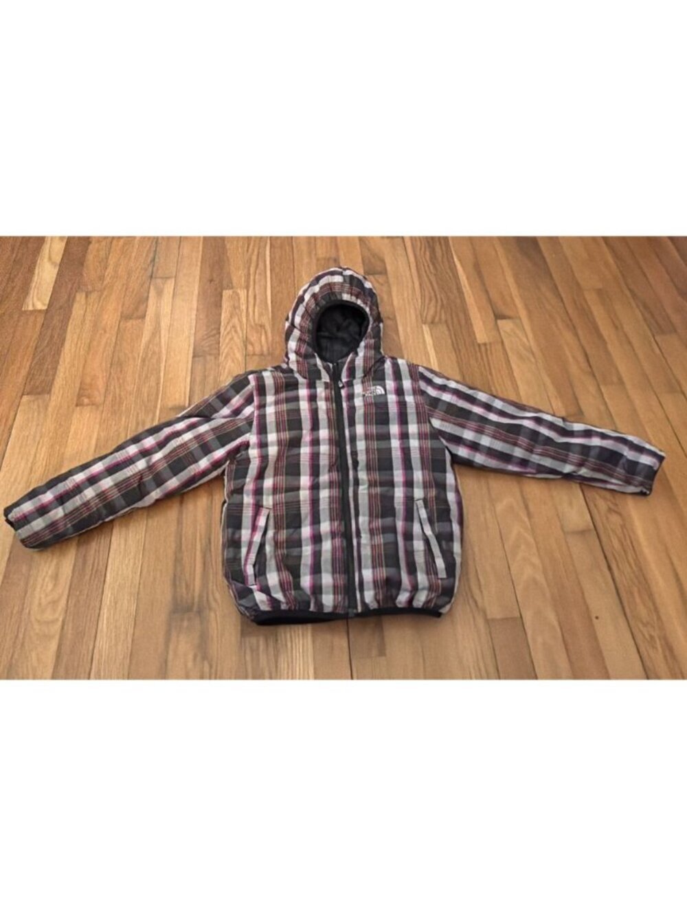The North Face Jacket Black Plaid Insulated Reversible Full Zip Size M (10-12)